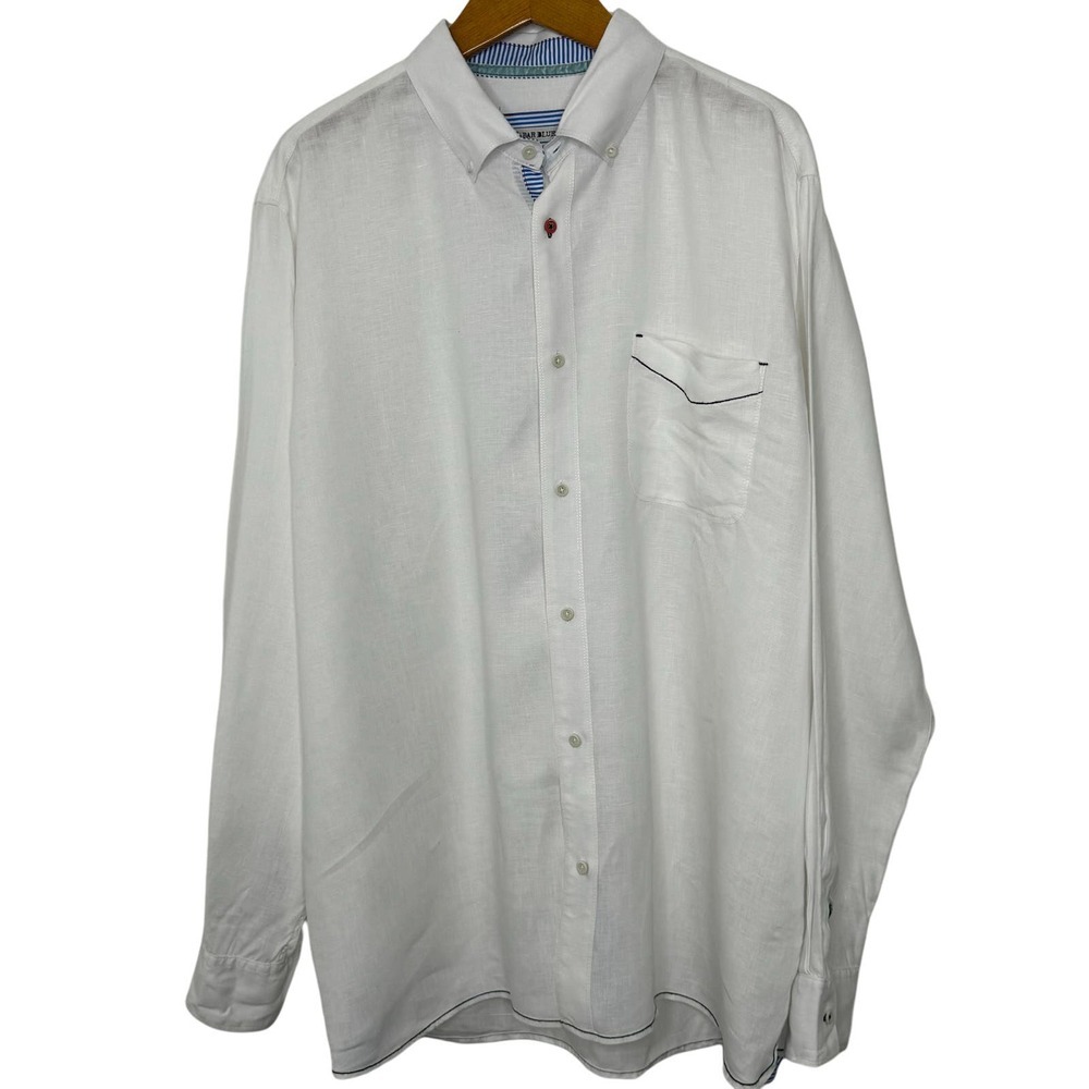 32 Bar Blues‎ Linen Button Front Shirt Mens Size XL White
